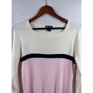 Takeout Womens Colorblock Sweater L 55% Acrylic 45% Cotton Ribbed Pink/White/Bla